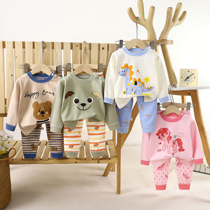 Conjunto de Ropa Interior Infantil de Algodón Puro para Niños y Niñas, Camiseta Interior Larga de Otoño, Absorbente de Humedad, con Estampados de Animales de Dibujos Animados - Product Image 1