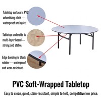 Table ronde pliante robuste en gros avec plateau recouvert de PVC et noyau multicouche pour salle de banquet, salle de conférence, restaurant