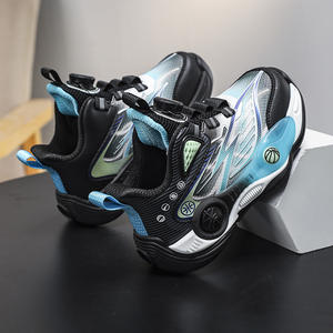 Chaussures de <span class=keywords><strong>basket</strong></span>-ball pour enfants Tissu extensible Maille respirante Haute/Mi-haute Bouton Semelle intermédiaire en TPR Semelle extérieure en coton Chaussures de sport pour garçons et filles - Product Image 4