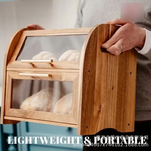 Caja de almacenamiento de pan de madera de doble capa con asa, puerta de acrílico transparente, contenedor de pan para cocina, para tostadas y pasteles - Product Image 5