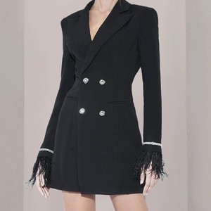 Nuovo vestito dimagrante blazer senza schienale con maniche in cristallo piumato doppiopetto <span class=keywords><strong>nero</strong></span> per le donne - Product Image 5