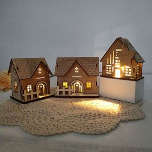 Hot-Selling Glowing Cabin Ornament Small Home Festival Craft Wooden House Christmas Village Figurines <b>Light</b> <b>Led</b> - Product Image 1