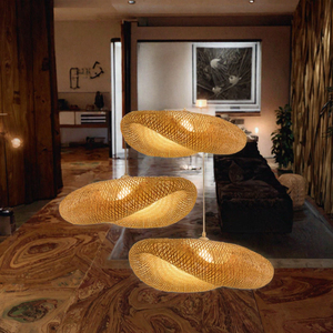 Modern Rattan Pendant Light LED Bamboo Chandelier Round Bell Hanging <b>Lamp</b> for Hotel Living Room Restaurant - Product Image 3