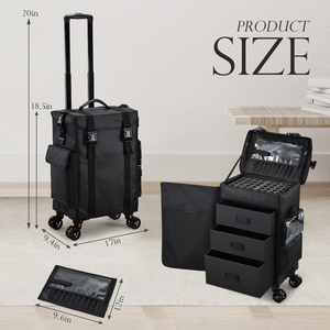 Rolling <b>Makeup</b> Case with Drawer Professional <b>Makeup</b> <b>Box</b> Cosmetology Cases on Wheels Nylon Cosmetic Organize Nail Case Storage - Product Image 6