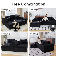 Canapé modulaire en tissu moderne à trois places, compressé en boîte, convertible en chaise longue en L, sans structure, rembourré, convertible en lit