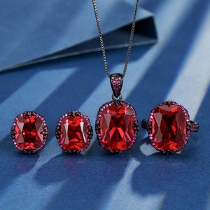 Fashion Eco-friendly Copper <b>Ruby</b> <b>Necklace</b> Set 12*16mm Red <b>Ruby</b> Zircon Black Gold Bird Nest Vintage <b>Necklace</b> Earrings Ring Set Tu - Product Image 2