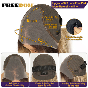 Perruque synthétique FREEDOM Body Wave Lace Front avec dentelle transparente 9x6, pré-épilée, 20 pouces, pré-coupée, pour perruques <span class=keywords><strong>cosplay</strong></span> blondes et brunes - Product Image 6