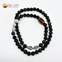 Collier en perles de pierre noire Jiwan Lejia avec accents de perles, breloque tibétaine, fermoir poisson en argent, style ethnique pour hommes et femmes
