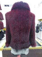 Damen Gestrickter Roter Nerz-Poncho Jacke mit Fuchspelzkragen Verziert Nerz-Pelzcape für Damen