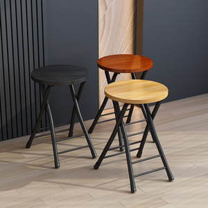 Taburete Redondo Plegable, Silla Portátil con Marco Metálico y Asiento de Madera, Mueble <span class=keywords><strong>para</strong></span> Hogar, <span class=keywords><strong>Cocina</strong></span>, Dormitorio, Espacios Pequeños, Fácil Almacenamiento - Product Image 3