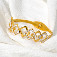 Zeadear Joyería de Moda para Mujer, Brazalete de Acero Inoxidable 316L con Baño de Oro de 18k y Circonitas, Talla Personalizada, Ideal para Bodas