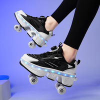 Ponerait Chaussures de patin à roulettes LED rechargeables pour filles transformables pour des utilisations multiples avec un matériau supérieur en cuir