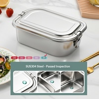Boîte à bento rectangulaire à double étage en acier inoxydable 304 personnalisable avec compartiments et fermeture hermétique