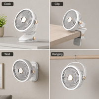 Ventilateur de bureau à pince et mural, rechargeable par USB, multi-usages, avec batterie intégrée, portable, avec lumière LED, fourni par l'usine