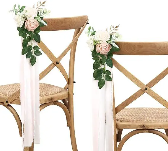 결혼식 장식 의식 꽃 유칼립투스 리본 교회 인공 꽃 의자 장식 파티 장식