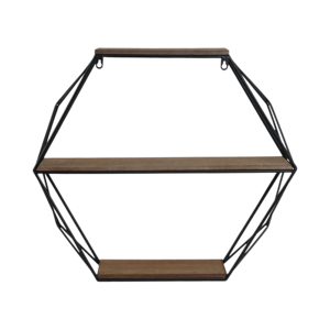 Modern Hexagon Wall Shelf Wood Metal Frame Contemporary Hanging Storage Organizer for Living Room Home Decor - Product Image 6