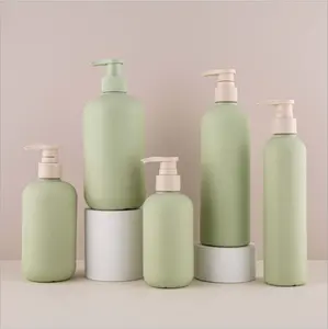 低最小起订量绿色塑料天然洗发水和护发素套装乳液泵霜洗发水化妆品套装瓶