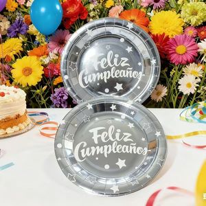 Vajilla Desechable de Color Brillante para Fiestas, Platos de Papel con Lámina Dorada Española para Actividades, <span class=keywords><strong>Cumpleaños</strong></span>, Reuniones de Amigos - Product Image 5