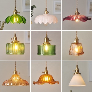 Lampe suspendue en verre côtelé rétro, style japonais nordique vintage, en laiton, pour îlot de cuisine, salle à manger, chevet - Product Image 5