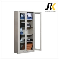 Archivador Metálico Moderno con Puertas Batientes de Vidrio, 4 Estantes, Armario de Oficina de Acero con Cerradura para Almacenamiento de Archivos
