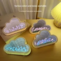 Lampe de nuit créative en forme de fleurs de tulipes et de nuages, lumière d'ambiance transparente, cadeau pour les amoureux Qixi, décoration de bureau en PVC