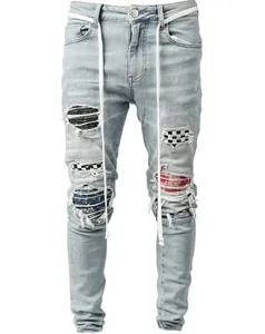 Pantalones vaqueros ajustados para hombre, jeans rasgados con cremallera, estilo informal