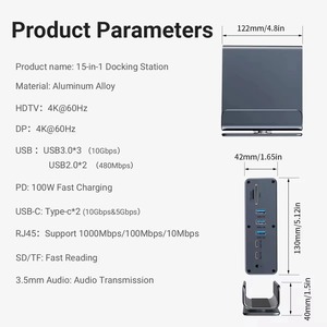 Base de Conexión Tipo-<span class=keywords><strong>C</strong></span> 15 en 1 con Hub 4K 60Hz para <span class=keywords><strong>USB</strong></span> 2.0, <span class=keywords><strong>USB</strong></span> 3.0, RJ45, Micro SD, Aleación de Aluminio, en Stock, para <span class=keywords><strong>Macbook</strong></span> <span class=keywords><strong>Pro</strong></span>, Laptop, PC - Product Image 6