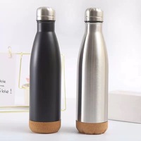 Botol Air Vakum Berinsulasi Stainless Steel Dinding Ganda 500ml Dengan Tutup Bambu, Termos Olahraga Dengan Dasar Bambu