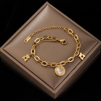 Vente en gros de bracelets chaîne gourmette en acier inoxydable pour femmes, style Hip Hop, motif ours en peluche, multi-couches, plaqué or, bijoux de créateur tendance pour le quotidien