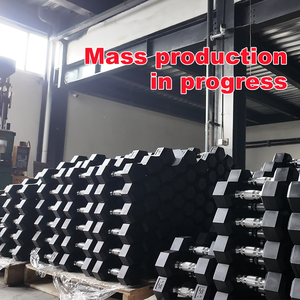 六角橡胶涂层哑铃工厂制造商，批量批发力量训练健身器材，定制徽标生产 - Product Image 2