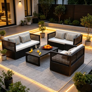 Canapé d'extérieur moderne en rotin, résistant aux intempéries, combinaison de meubles en osier pour jardin, balcon, villa – Vente directe usine à prix abordable - Product Image 1
