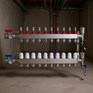 Kit de collecteur de chaleur radiant Vevor à 10 branches, en acier inoxydable, avec tubes PEX de 1/2 pouce pour chauffage radiant au sol, montage mural - Product Image 2