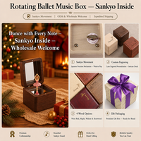 Boîte à musique rotative en bois de rose avec ballerine dansante, mouvement Sankyo, miroir, personnalisable OEM, vente en gros, manivelle manuelle, durée sonore 18 secondes
