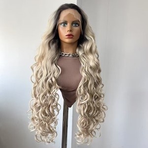 Peluca Sintética con Frente de Encaje sin Pegamento, Resistente al Calor, Lacia y Sedosa, Color Marrón Claro, Estilo Celebridad, para Cosplay - Product Image 2