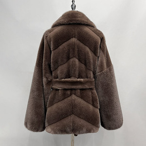 <span class=keywords><strong>Manteau</strong></span> de luxe en fausse <span class=keywords><strong>fourrure</strong></span> de <span class=keywords><strong>vison</strong></span> pour femme, élégant motif chevron, veste en <span class=keywords><strong>fourrure</strong></span> artificielle à coutures en V, ceinturé, chaud, en peluche, pour l'hiver - Product Image 3