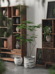 Pot de fleurs vintage en ciment vieilli style Wabi-Sabi de grand diamètre pour usage intérieur/extérieur avec fleurs, lys, <span class=keywords><strong>bambou</strong></span> - Product Image 4