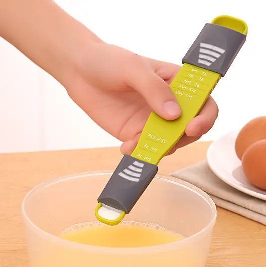 Kitchen Baking Gadget Measurement Adjustable Double Head Plastic TRP Salt Coffee Measuring Spoon With Scale