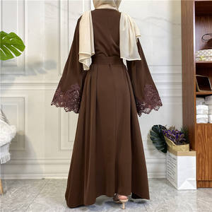 Muslim Women's Dubai Abaya Dress Lace Embroidered Bell Sleeve Open Front <strong>Kaftan</strong> <strong>Plus</strong> <strong>Size</strong> Abaya for Eid - Product Image 4