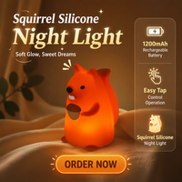 Kleines Eichhörnchen Silikon USB-Aufladbare Nachtlampe für Kinder - 7 Farben Warmweiß Schaltergesteuerte LED-Leuchte