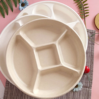 Assiettes jetables biodégradables rondes à 9, 7 et 5 compartiments, blanches et brunes, en papier de canne à sucre