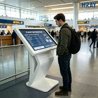 HRAY 55 Zoll Freistehender K-förmiger Informationsterminal mit Weitwinkel-LCD-Panel für Flughafen-Lobby Fluginformations-Selbstbedienungsanlage OEM ODM