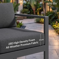 Ensemble de conversation extérieur en aluminium haut de gamme avec table foyer au gaz blanc, mobilier de jardin moderne
