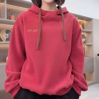 Sweat à capuche double face en polaire 500g brodé de lettres, style coréen, à manches longues, pour femme, collection automne