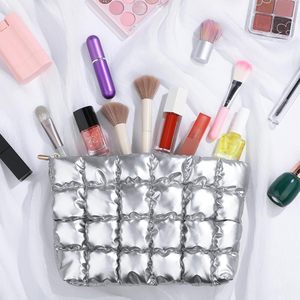 Quilted Down Fabric Makeup Bag Puffy Cosmetic Bag Cute Puffer Travel <b>Toiletry</b> Bag for Women Makeup Pouch Bag - Product Image 4