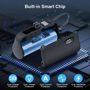Mini <span class=keywords><strong>prise</strong></span> de queue 3000/5000mah <span class=keywords><strong>support</strong></span> de téléphone à affichage numérique 3 en 1 Powerbank Mobile double tête câble intégré batterie externe Mobile - Product Image 4