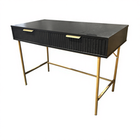 Table console à 2 tiroirs en bois noir faite à la main avec poignées dorées, 1 pièce