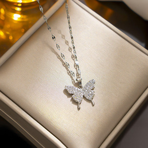 <span class=keywords><strong>Collier</strong></span> pendentif papillon en cristal élégant et simple pour femmes, bijoux de fête de mariage de style coréen en acier inoxydable pour filles - Product Image 5