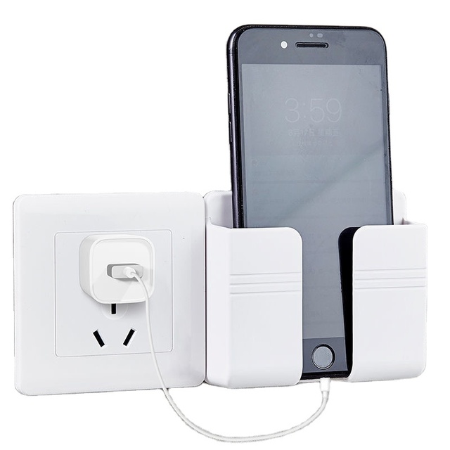 Hole-Free Multi-Function Wall-Mounted Shelf Mobile Phone Holder Remote Control Storage Box Bedroom Bedside Charging Living Room
