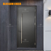 Cadre de porte de maison commerciale d'entrée de sécurité chinois moderne blindé en acier galvanisé avec verre d'impact creux en métal noir extérieur