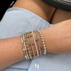 Bracelets extensibles à motifs en perles croisées plaqués or 18 carats, bracelet en perles rondes de 2,5 mm en acier inoxydable élastique pour femmes, bijoux - Product Image 4